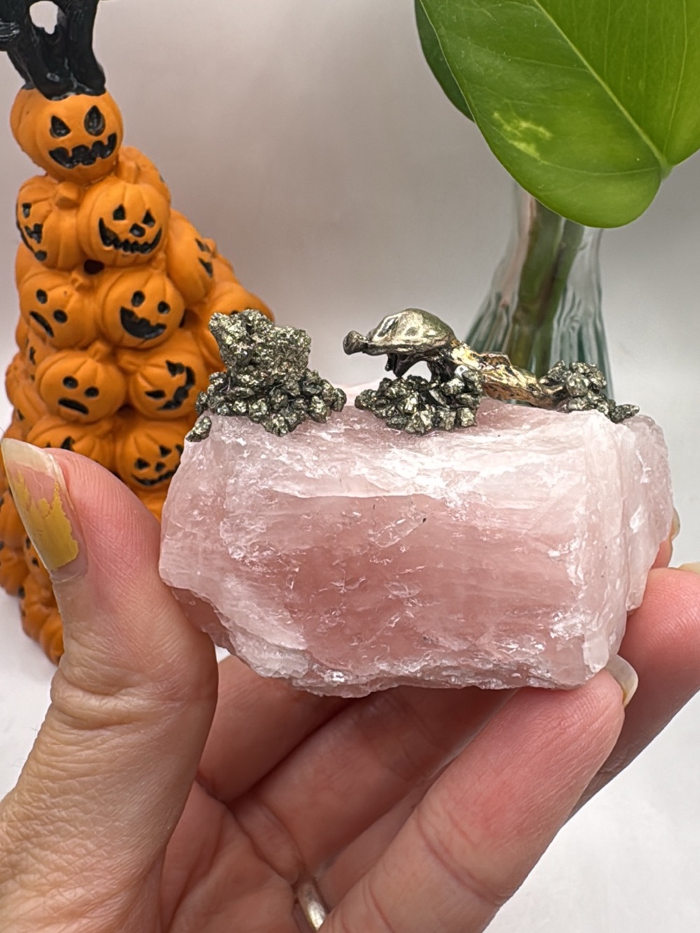 Rose Quartz  miner Climbing Rock with Metallic Accents - Pink